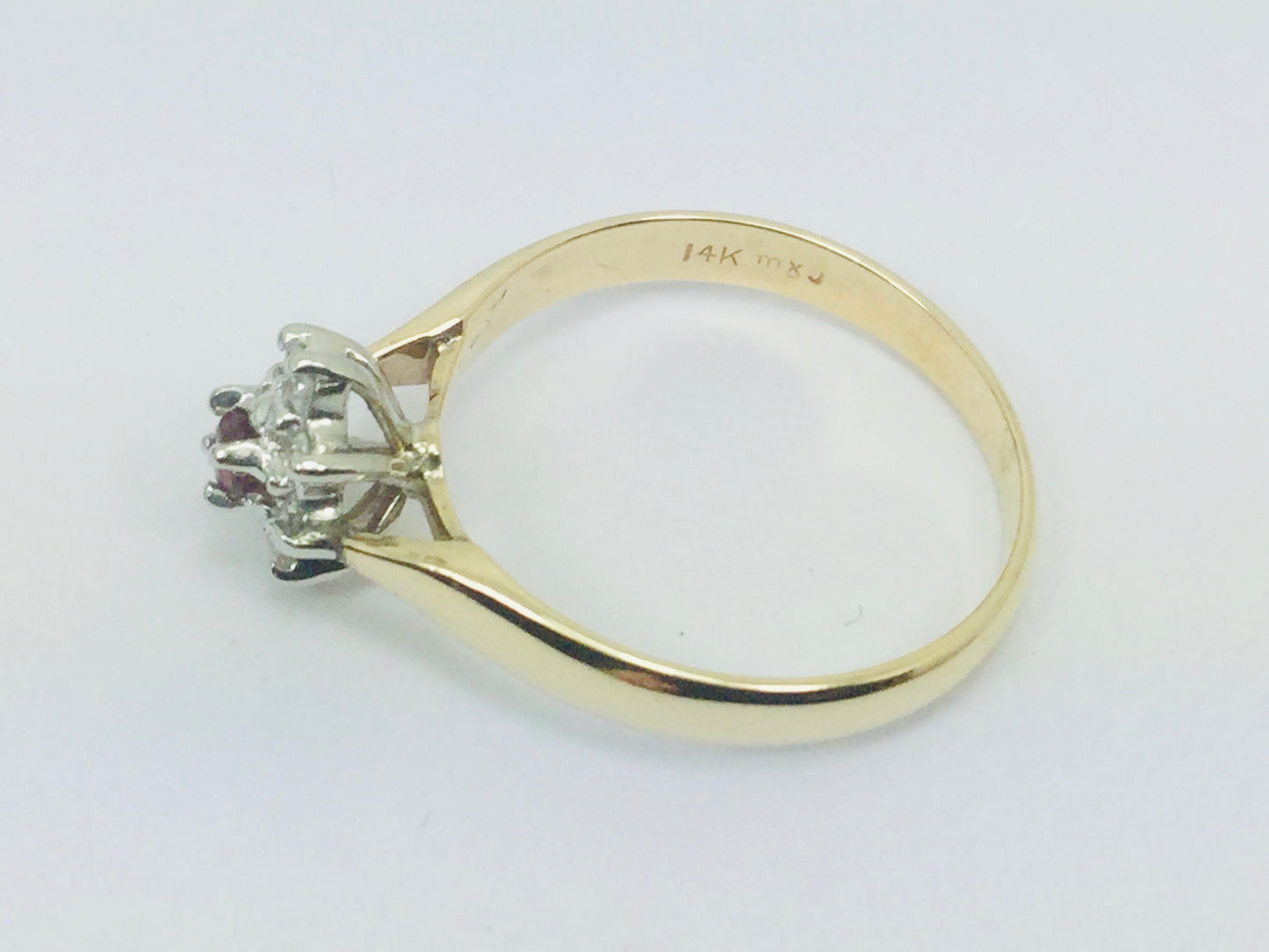 14k Yellow Gold Round Cut 12pt Genuine Ruby July Birthstone & 12pt Diamond Halo Ring