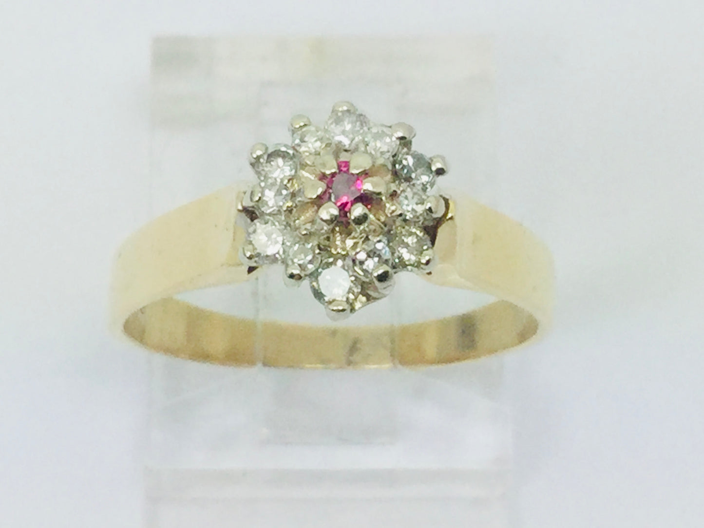 10k Yellow Gold Round Cut 5pt Genuine Ruby July Birthstone & 18pt Diamond Halo Ring