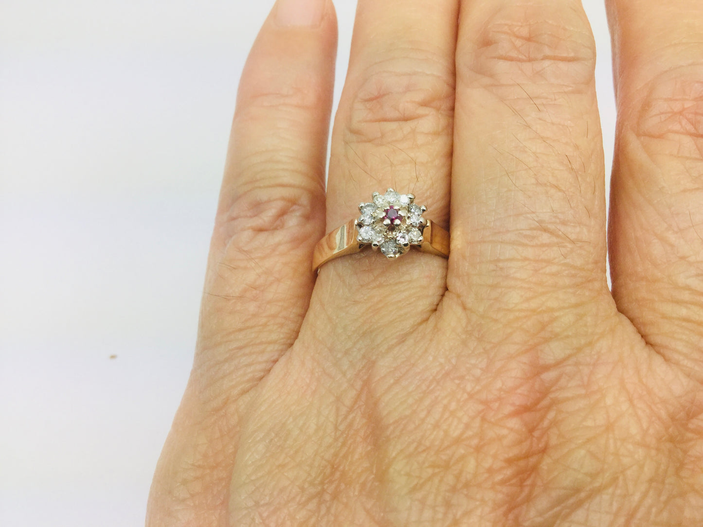 10k Yellow Gold Round Cut 5pt Genuine Ruby July Birthstone & 18pt Diamond Halo Ring