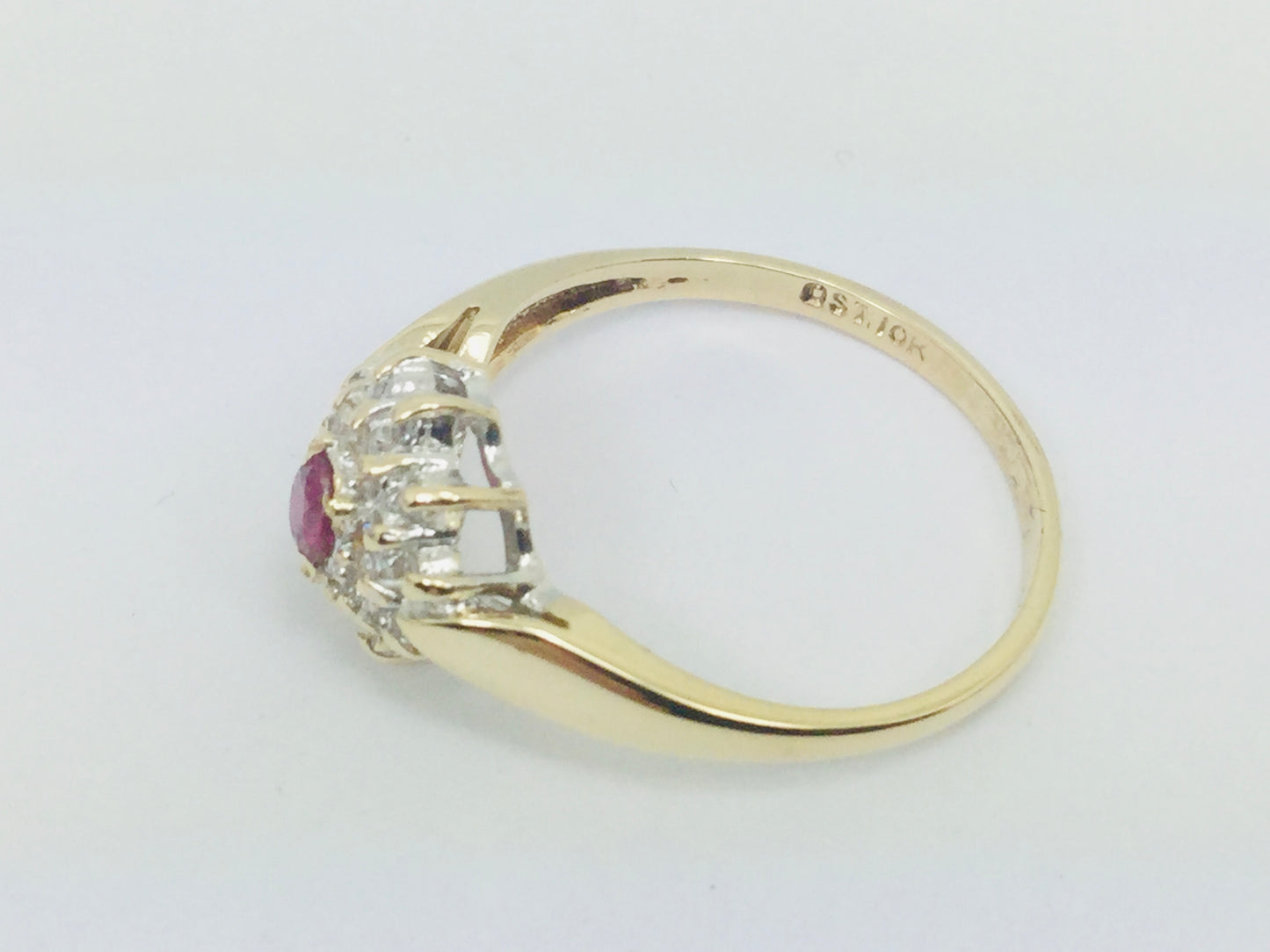 10k Yellow Gold Round Cut 16pt Genuine Ruby July Birthstone & 10pt Diamond Halo Ring