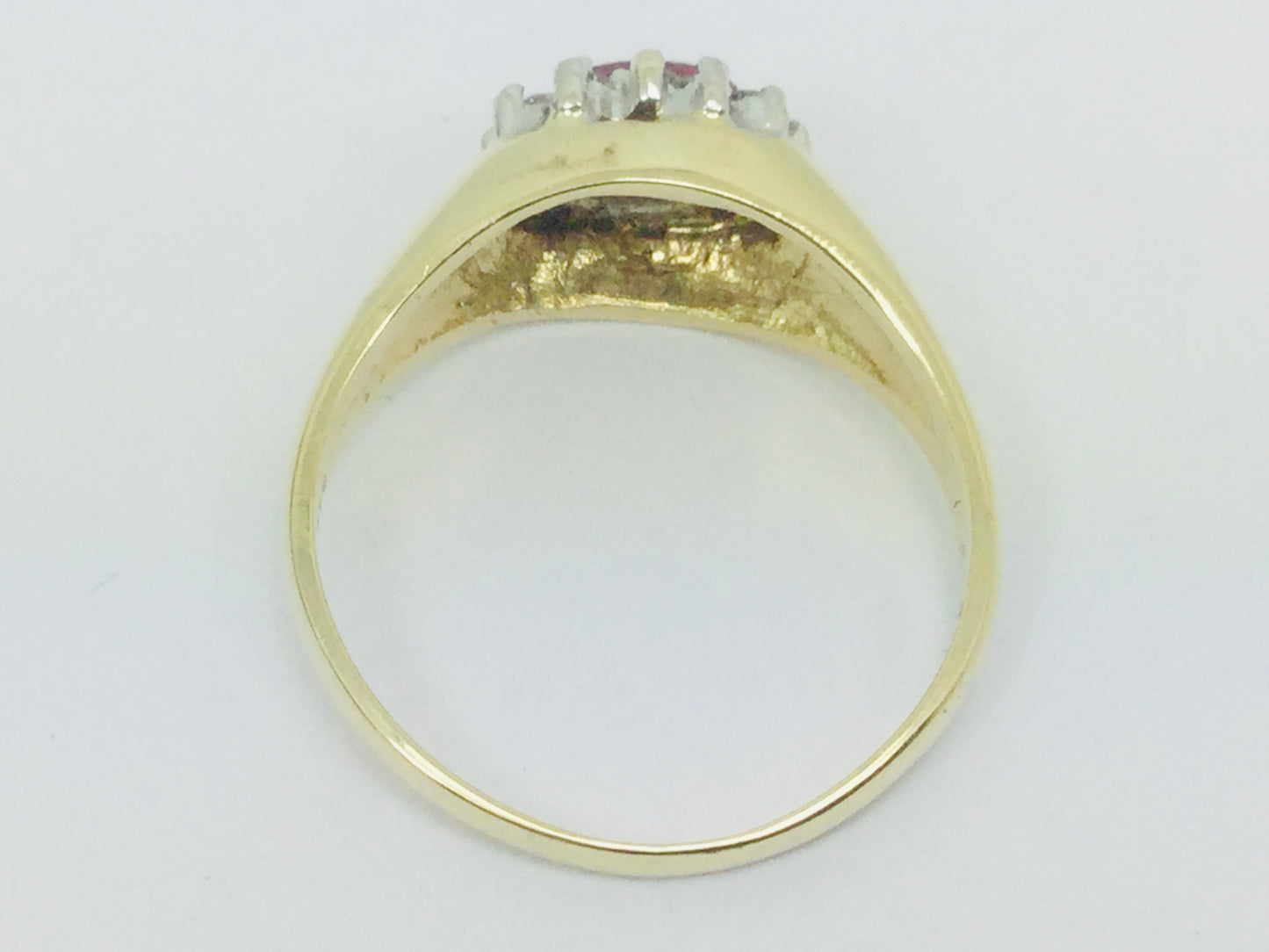 14k Yellow Gold Oval Cut 25pt Genuine Ruby July Birthstone & 12pt Diamond Halo Ring