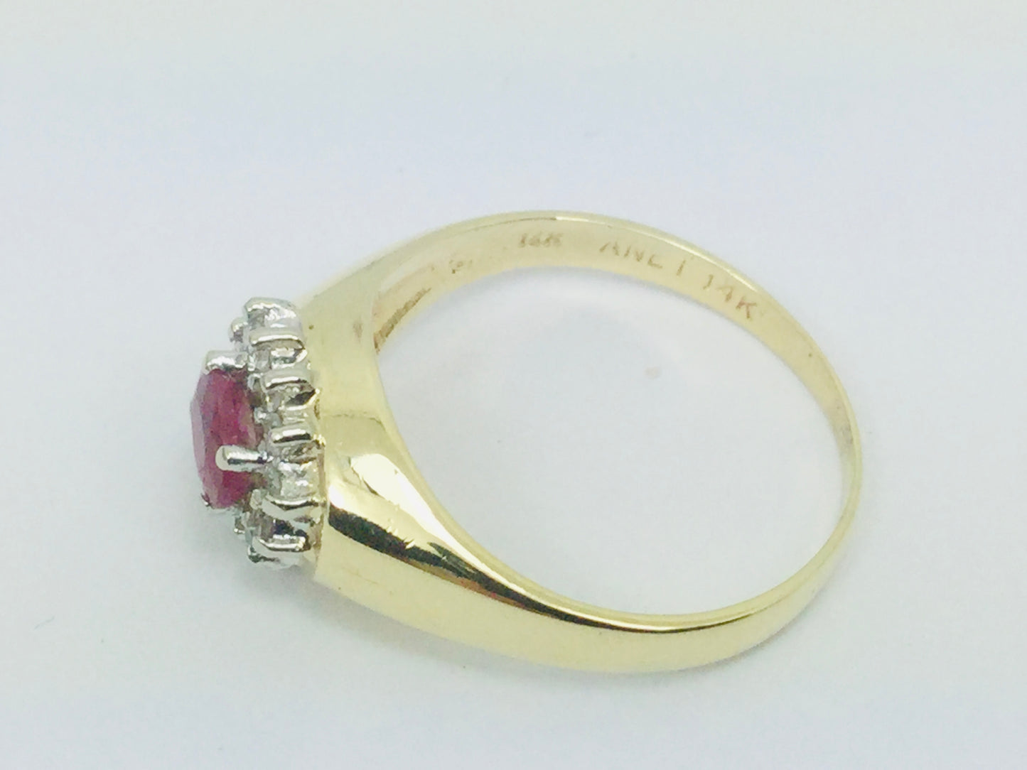 14k Yellow Gold Oval Cut 25pt Genuine Ruby July Birthstone & 12pt Diamond Halo Ring