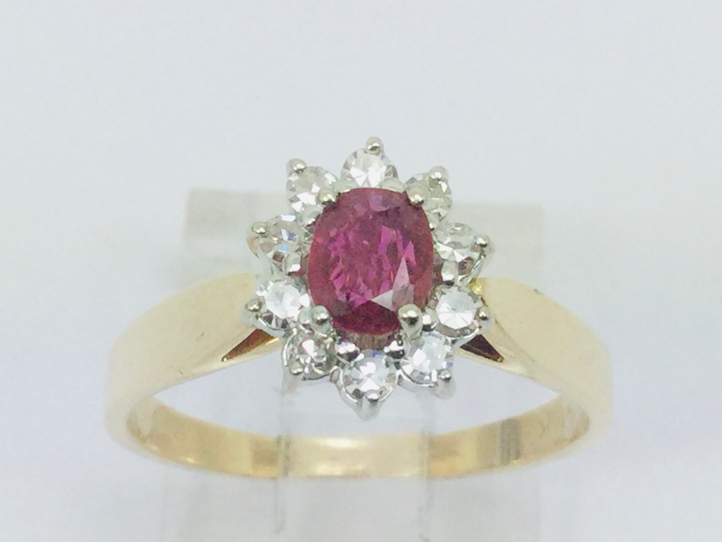 14k Yellow Gold Oval Cut 40pt Genuine Ruby July Birthstone & 25pt Diamond Halo Ring