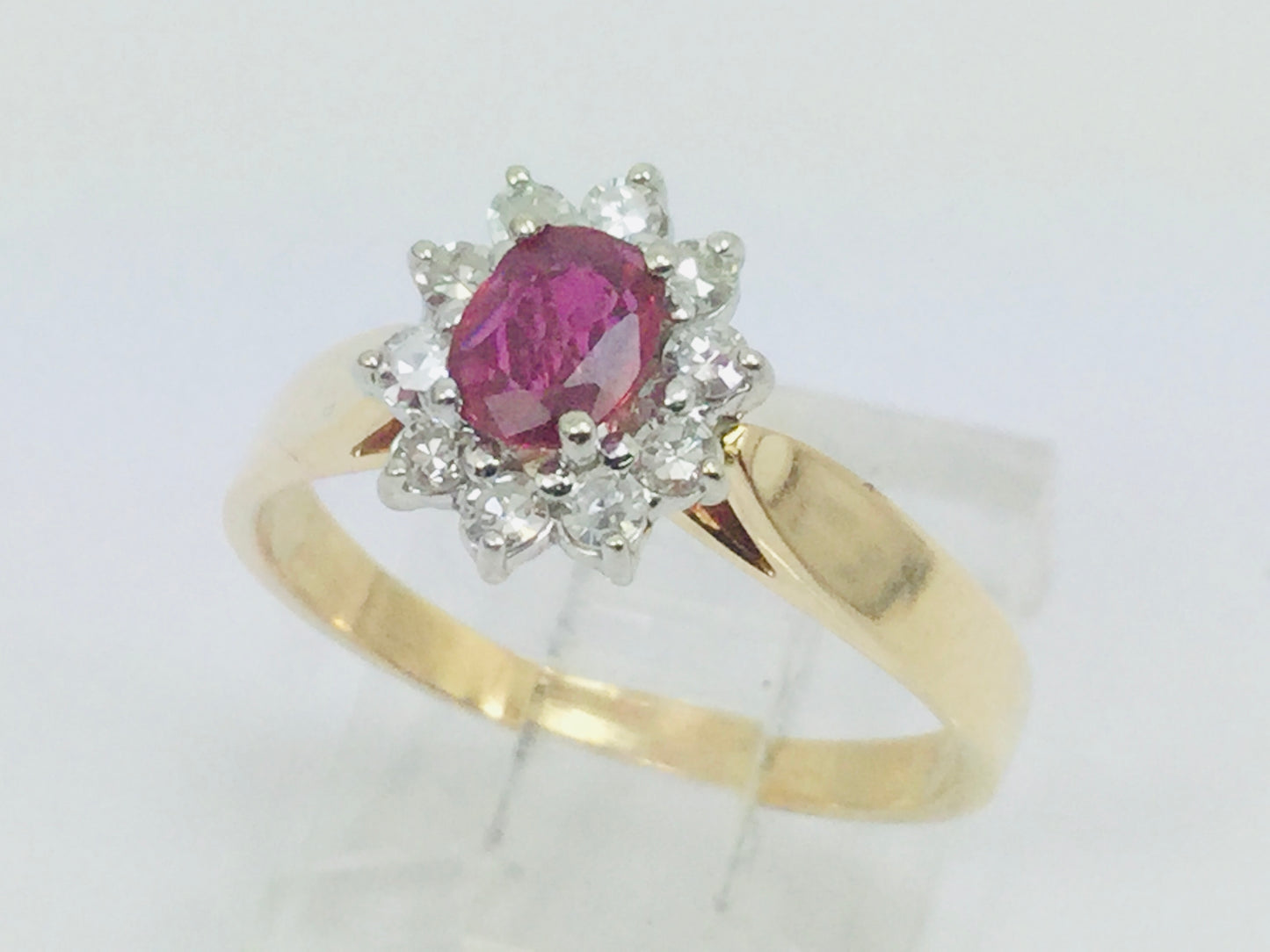 14k Yellow Gold Oval Cut 40pt Genuine Ruby July Birthstone & 25pt Diamond Halo Ring