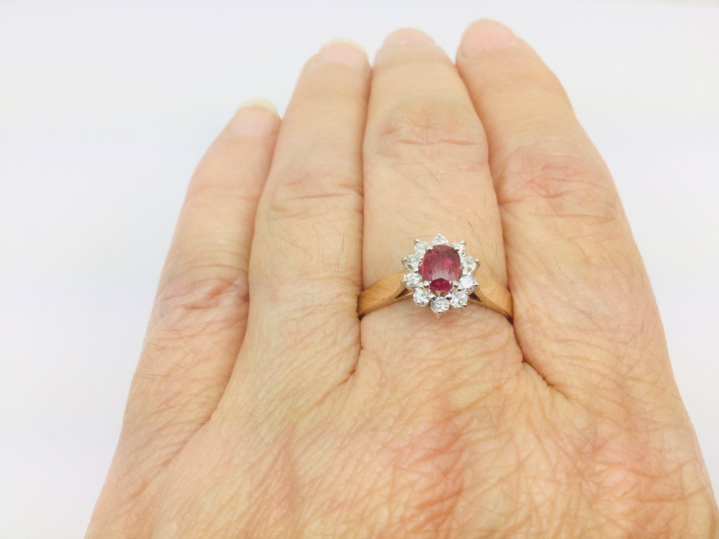 14k Yellow Gold Oval Cut 40pt Genuine Ruby July Birthstone & 25pt Diamond Halo Ring