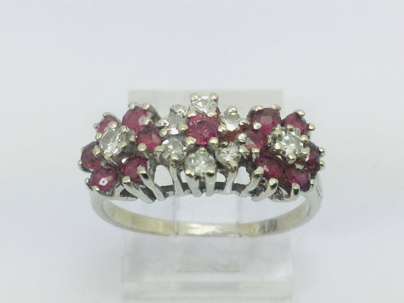 14k White Gold Round Cut 40pt Genuine Ruby July Birthstone & 24pt Diamond Halo Flower Ring