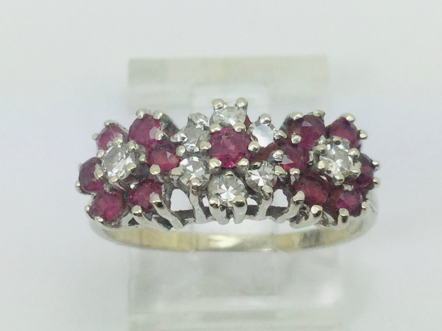 14k White Gold Round Cut 40pt Genuine Ruby July Birthstone & 24pt Diamond Halo Flower Ring