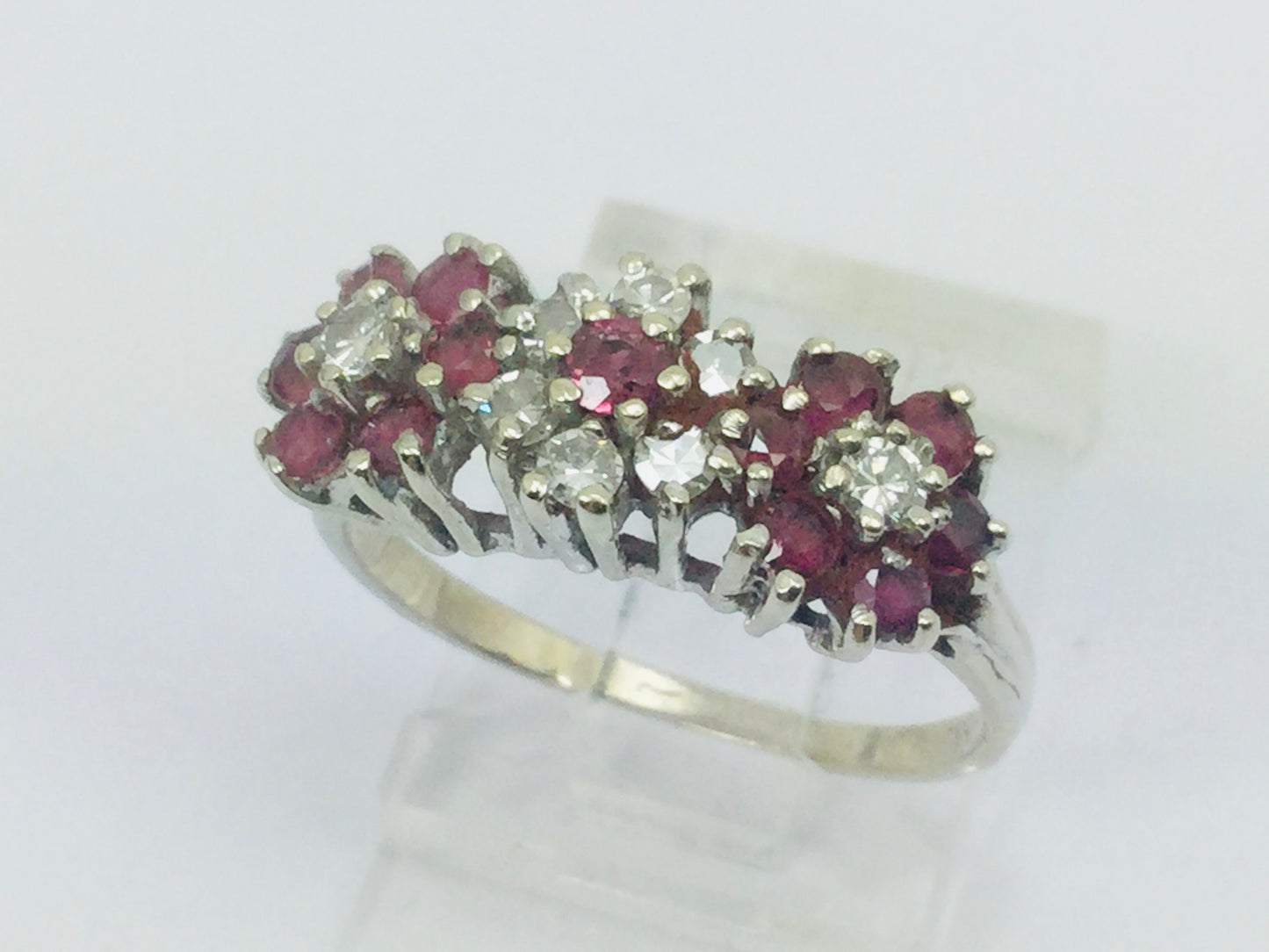 14k White Gold Round Cut 40pt Genuine Ruby July Birthstone & 24pt Diamond Halo Flower Ring