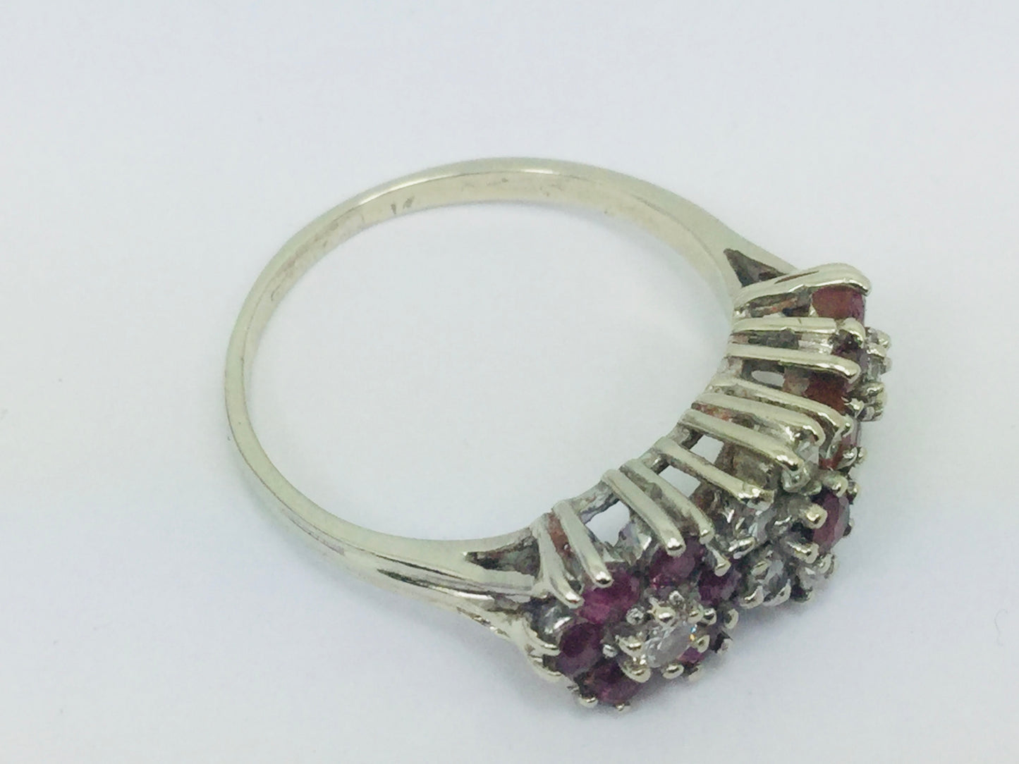 14k White Gold Round Cut 40pt Genuine Ruby July Birthstone & 24pt Diamond Halo Flower Ring