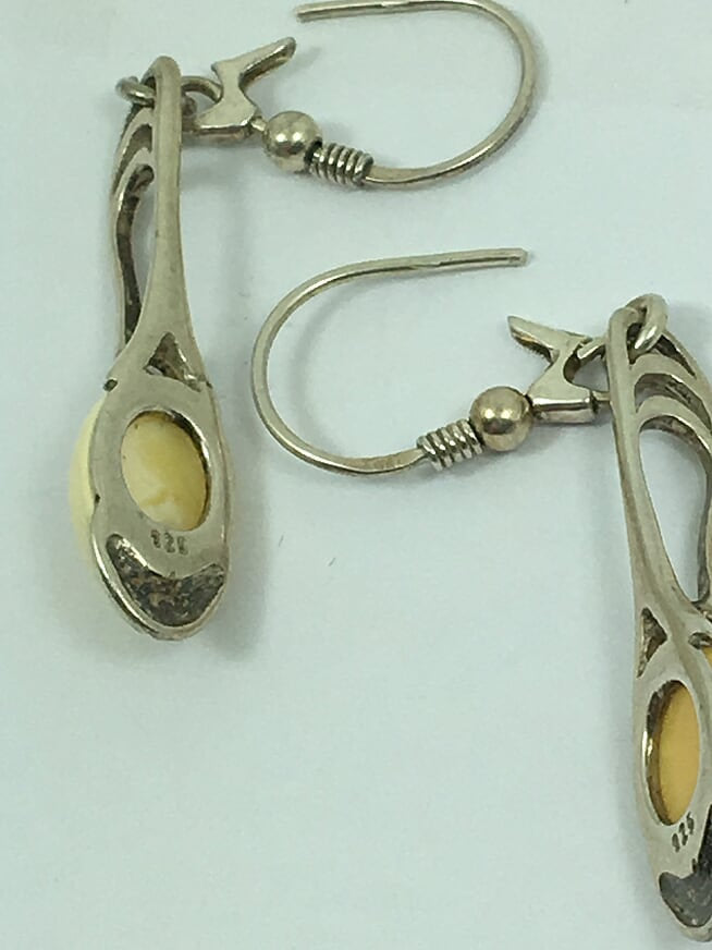 Silver Drop Earrings With Bone