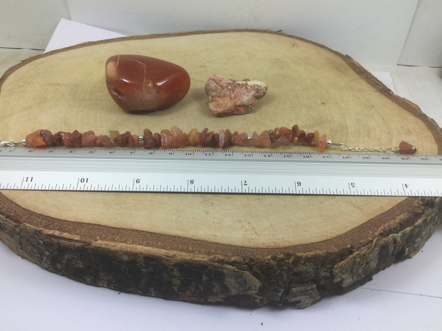 Adjustable Sterling Silver Genuine Gemstone Bracelet With Carnelian