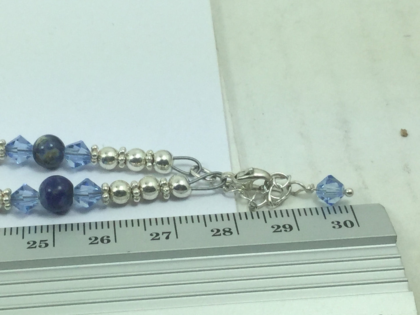 Silver Genuine Gemstone Sodalite Heart Shaped Adjustable Beaded Necklace