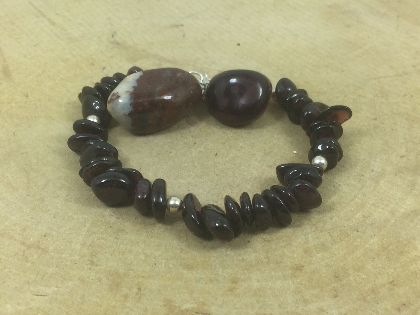 Adjustable Sterling Silver Genuine Gemstone Bracelet With Garnet (Stone Of Health)