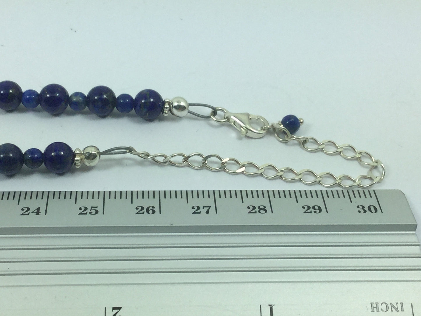 Silver Genuine Gemstone Lapis ( Stone Of Total Awareness ) / Agate Heart Shaped On Beaded Necklace Adjustable