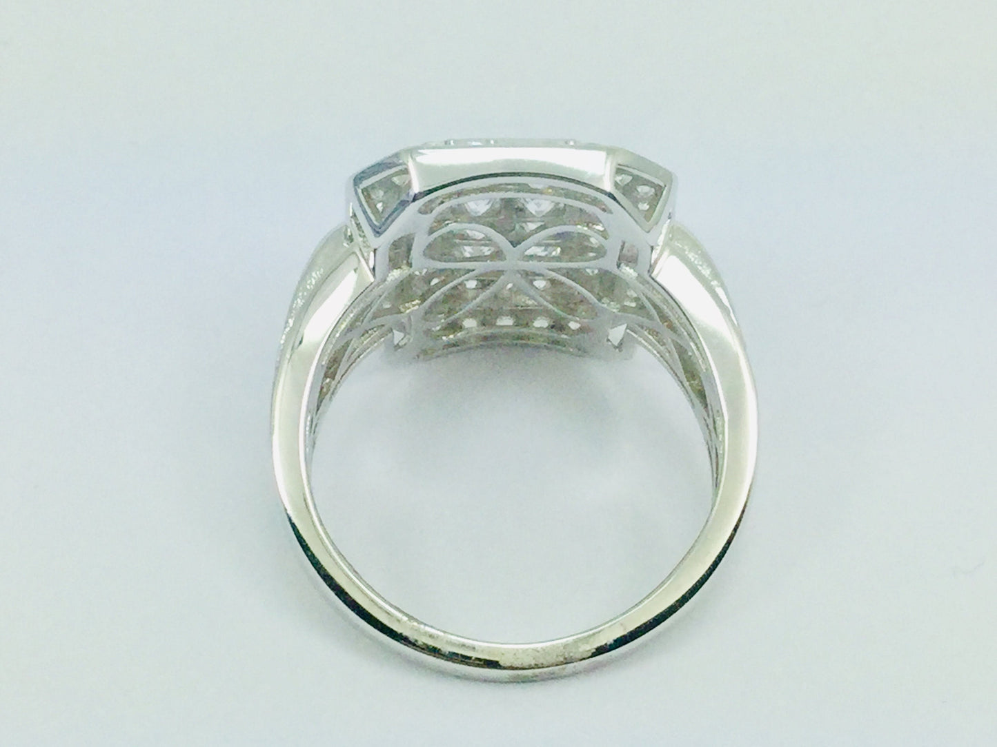 Rhodium Plated Sterling Silver Rectangular Faced CZ Ring