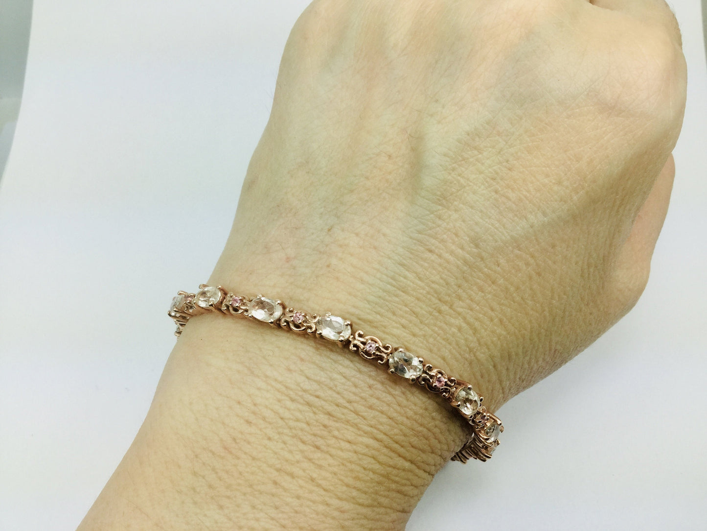 Platinum over Sterling Silver Pink Tourmaline Bracelet