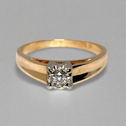 14k Yellow Gold Round Cut 0.14ct Diamond Solitaire Ring