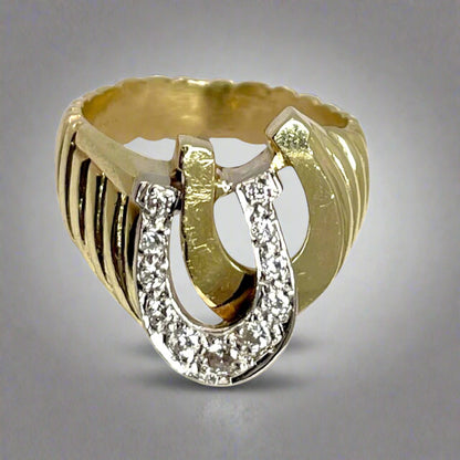 14k Yellow and White Gold 0.25ct Diamond Horseshoe Ring