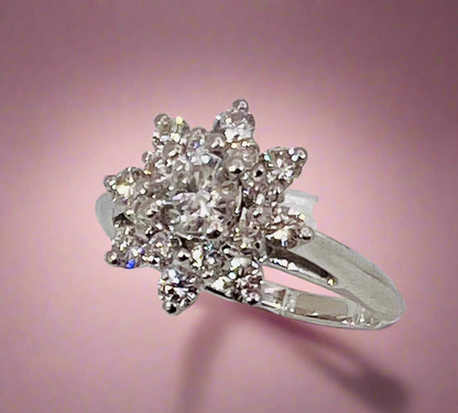 14k White Gold 1ct Diamond Cluster Ring