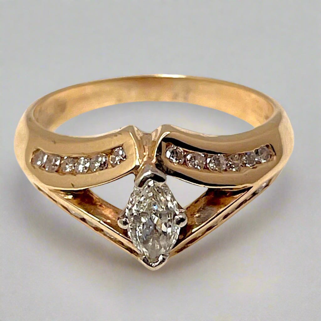 14k Yellow Gold Marquise Cut 0.86ct Diamond Ring