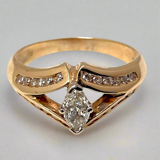 14k Yellow Gold Marquise Cut 0.86ct Diamond Ring