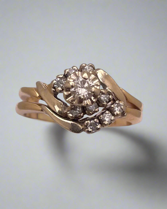 Lady's 14k Yellow & White Gold 0.28pt Diamond Engagement Ring Set