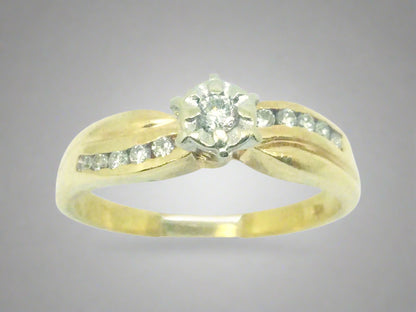 10k Yellow Gold Round Cut 0.16ct Diamond Illusion and Channel Set Ring