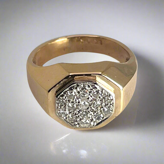 10K Yellow and White Gold Octagonal Pave 0.225ct Diamond Ring