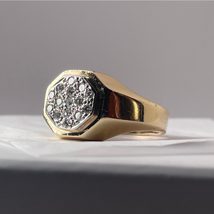 10K Yellow and White Gold Octagonal Pave 0.225ct Diamond Ring