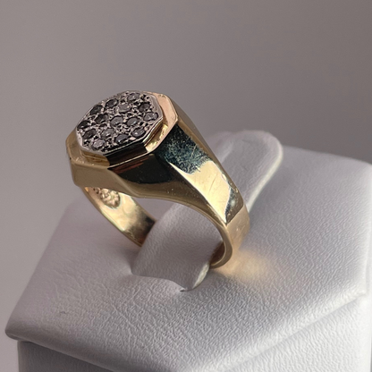 10K Yellow and White Gold Octagonal Pave 0.225ct Diamond Ring
