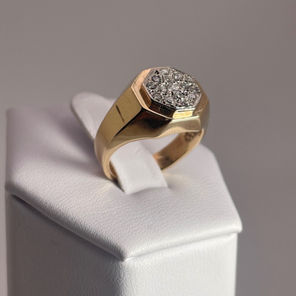 10K Yellow and White Gold Octagonal Pave 0.225ct Diamond Ring