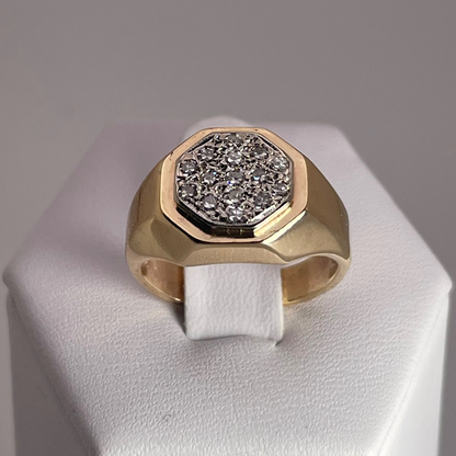 10K Yellow and White Gold Octagonal Pave 0.225ct Diamond Ring