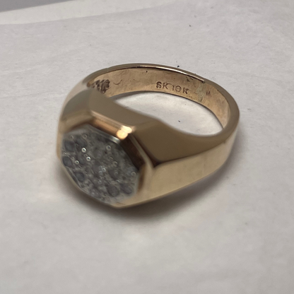 10K Yellow and White Gold Octagonal Pave 0.225ct Diamond Ring
