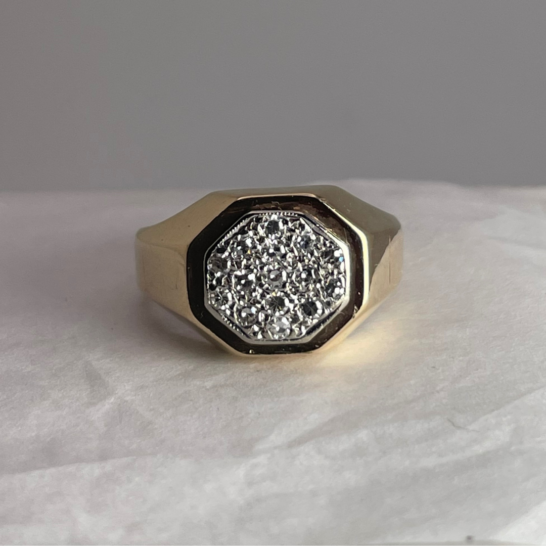 10K Yellow and White Gold Octagonal Pave 0.225ct Diamond Ring