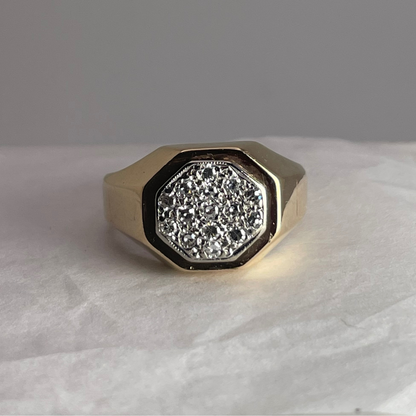 10K Yellow and White Gold Octagonal Pave 0.225ct Diamond Ring