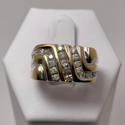 10K Yellow Gold Striped 0.46ct Diamond Pave Ring