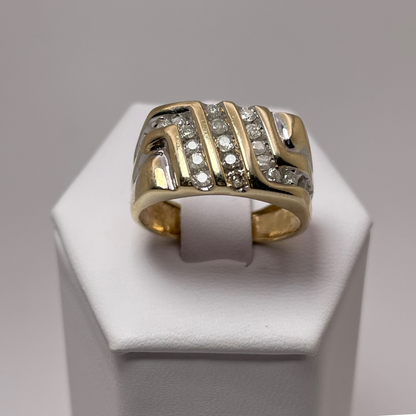 10K Yellow Gold Striped 0.46ct Diamond Pave Ring