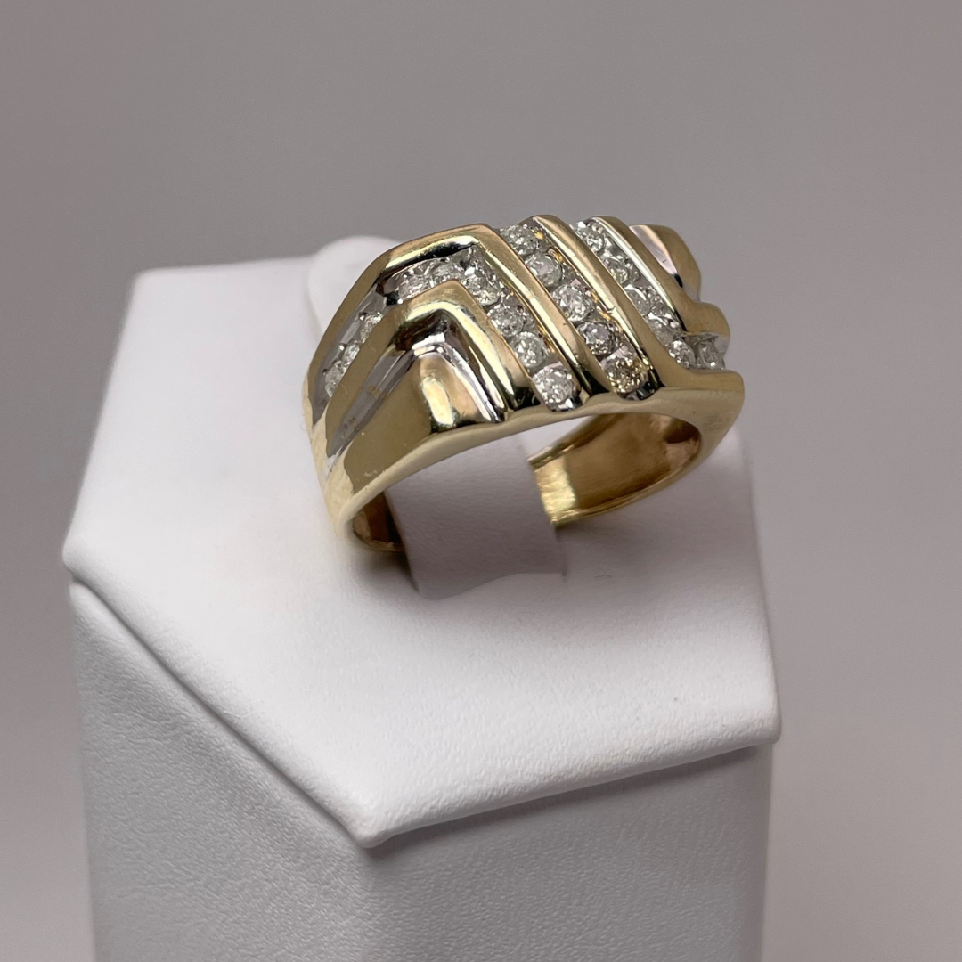10K Yellow Gold Striped 0.46ct Diamond Pave Ring
