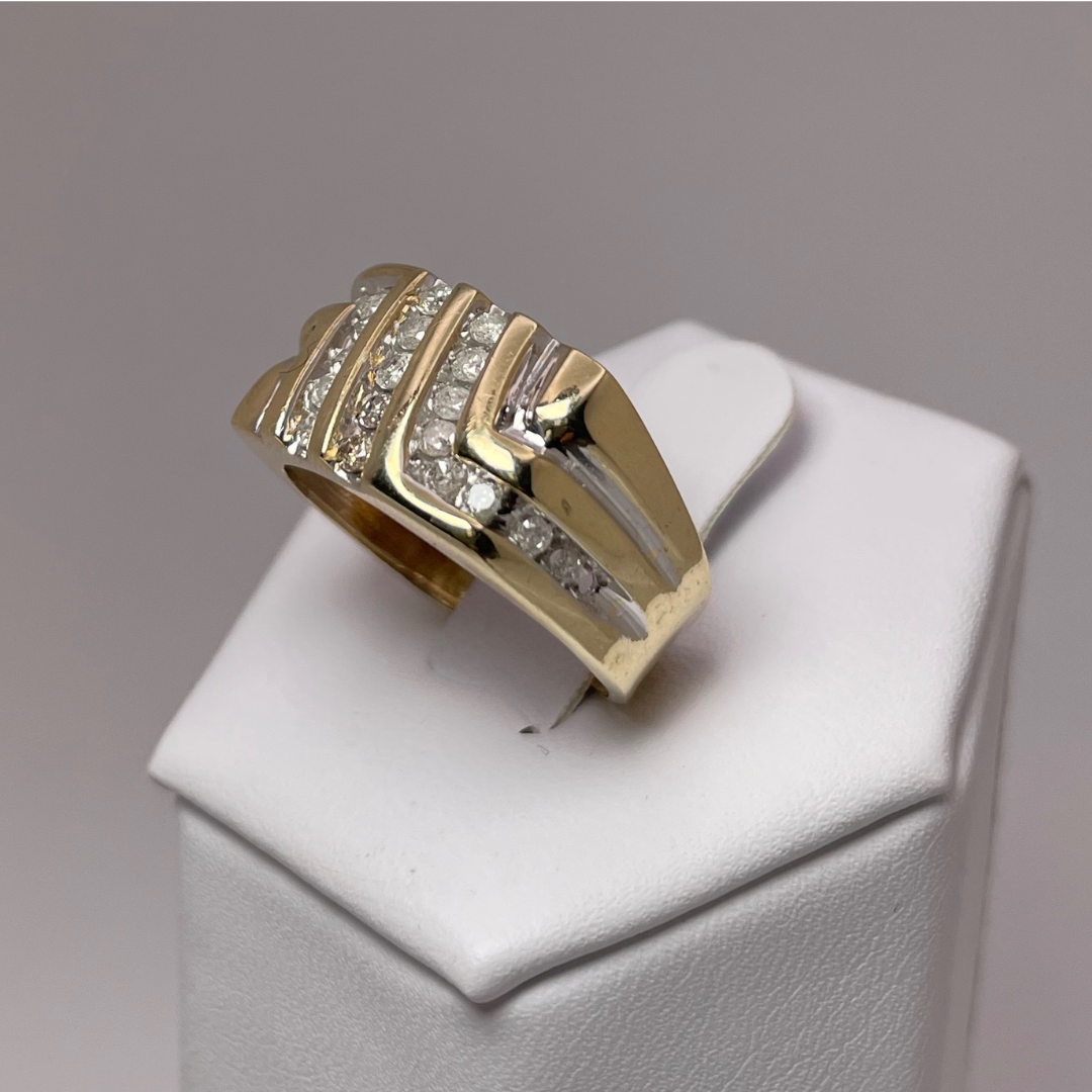 10K Yellow Gold Striped 0.46ct Diamond Pave Ring