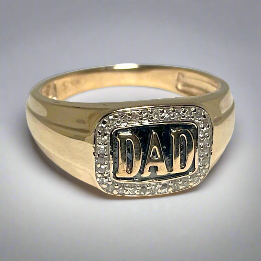 10K Yellow Gold Dad Ring with 0.15ct Pave Diamonds