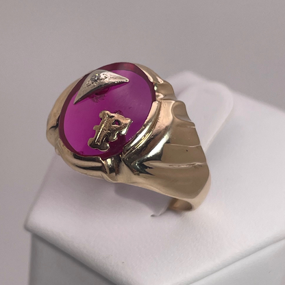 10K Gold Initial 'F' Pink Ruby Stone Ring