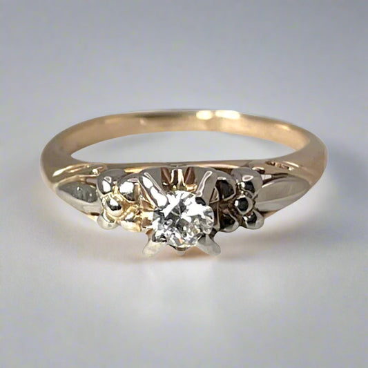 14k Yellow and White Gold Old European Cut 0.14ct Diamond Solitaire Ring