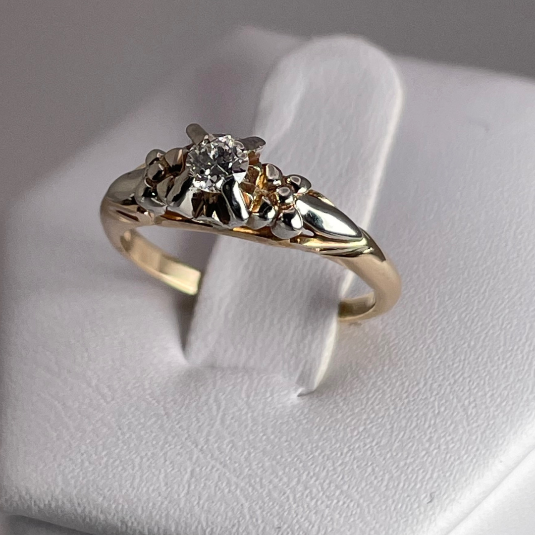 14k Yellow and White Gold Old European Cut 0.14ct Diamond Solitaire Ring