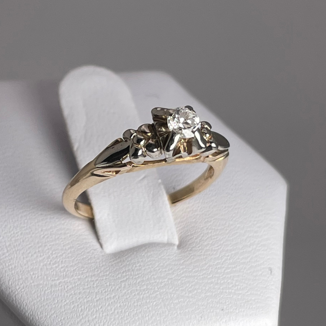 14k Yellow and White Gold Old European Cut 0.14ct Diamond Solitaire Ring