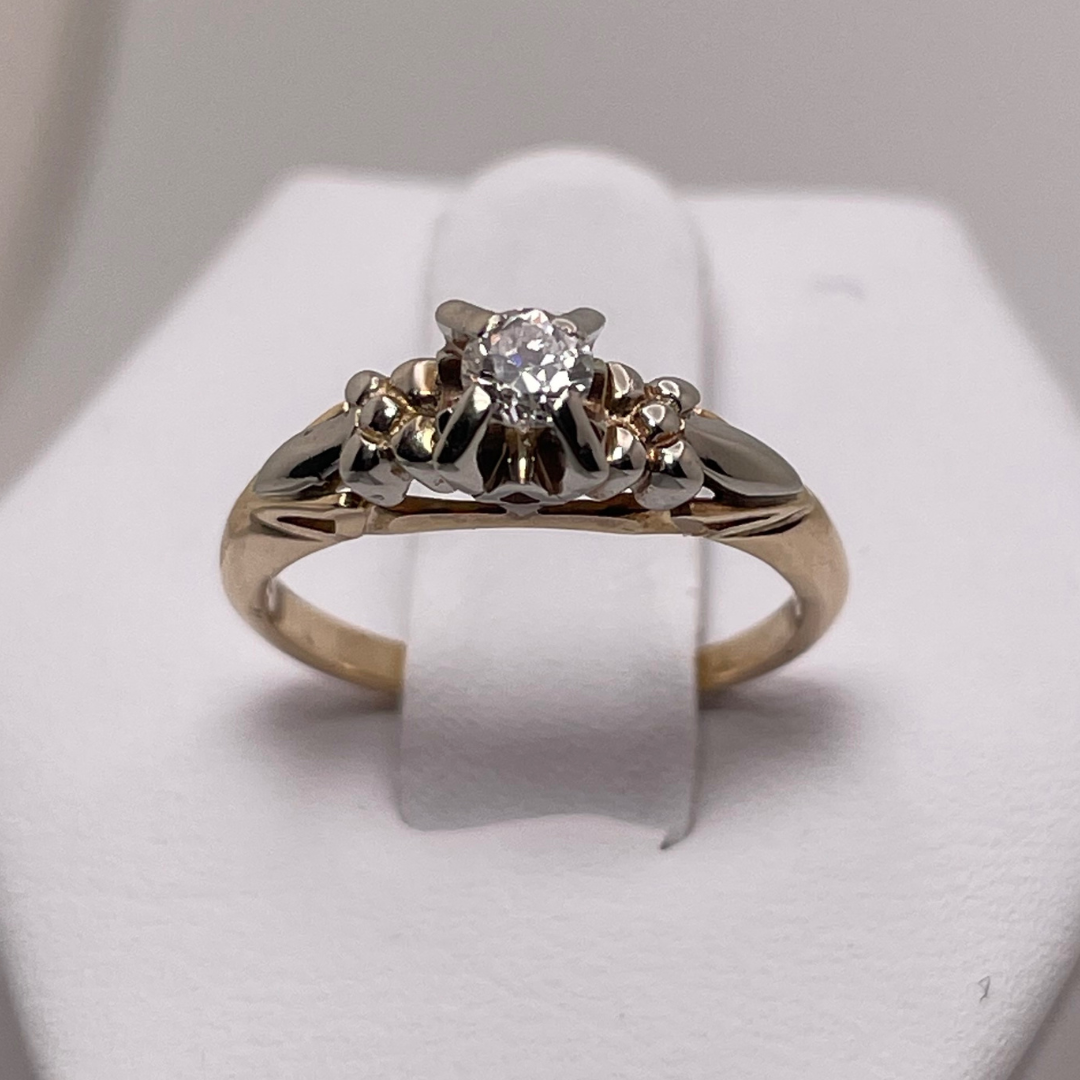 14k Yellow and White Gold Old European Cut 0.14ct Diamond Solitaire Ring