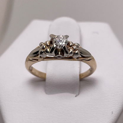 14k Yellow and White Gold Old European Cut 0.14ct Diamond Solitaire Ring