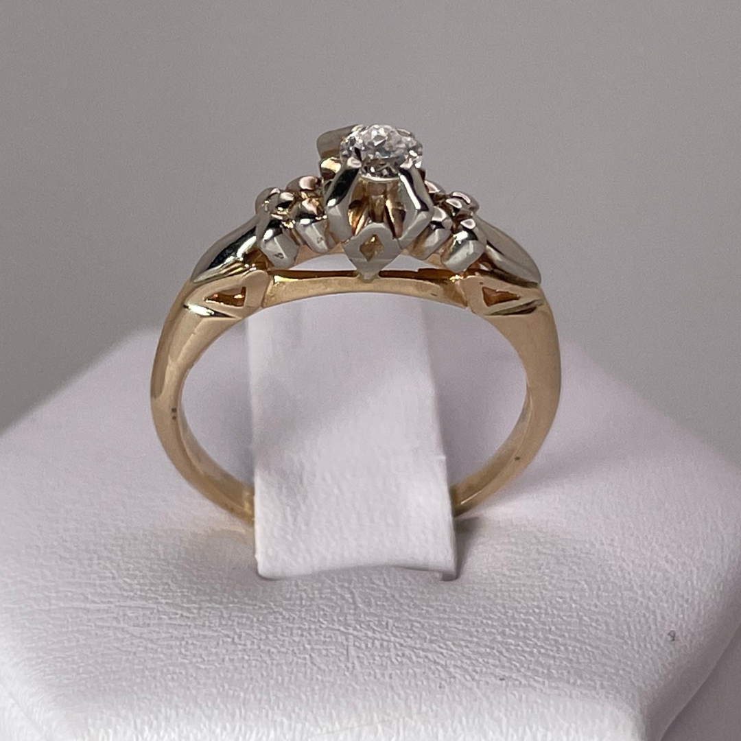 14k Yellow and White Gold Old European Cut 0.14ct Diamond Solitaire Ring