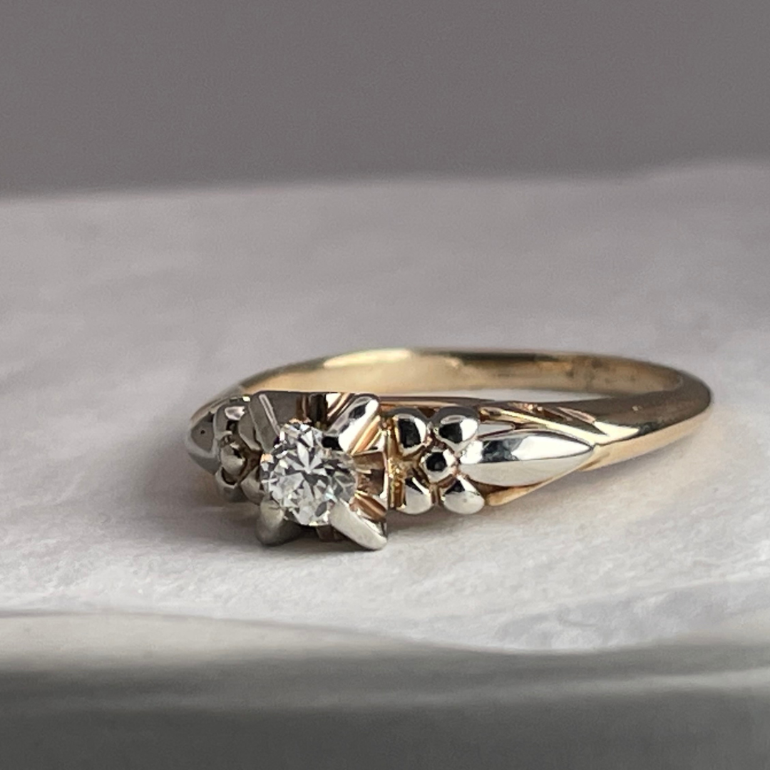 14k Yellow and White Gold Old European Cut 0.14ct Diamond Solitaire Ring
