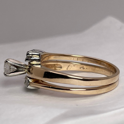 14k Yellow Gold Round Cut 0.26ct Diamond Solitaire Engagement and Wedding Ring Set