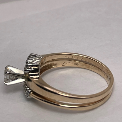 14k Yellow Gold Round Cut 0.26ct Diamond Solitaire Engagement and Wedding Ring Set